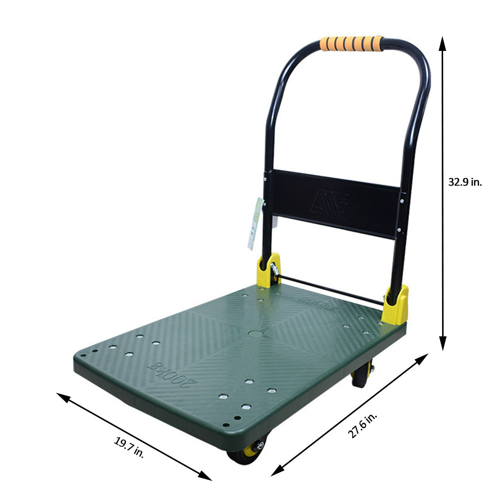 440 lbs. Capacity Portable Platform Hand Truck Collapsible Dolly Push Hand Cart for Loading and Storage in Green