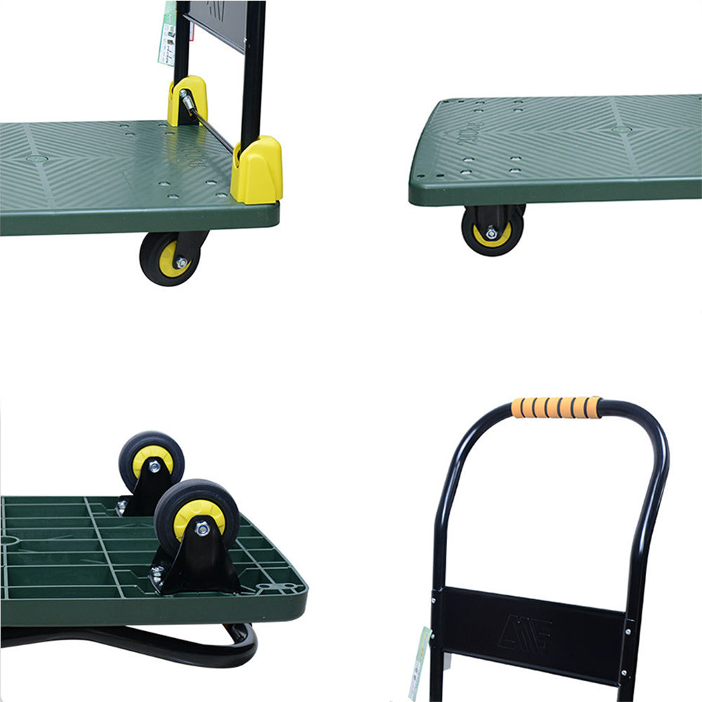 440 lbs. Capacity Portable Platform Hand Truck Collapsible Dolly Push Hand Cart for Loading and Storage in Green