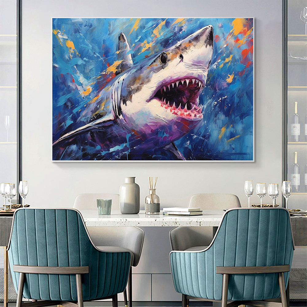 Hand Painted Oil Painting Abstract Shark Oil Painting on Canvas Original Animal Art Custom Ocean Painting Living room Wall Decor Large Wall Art Blue Art Decor