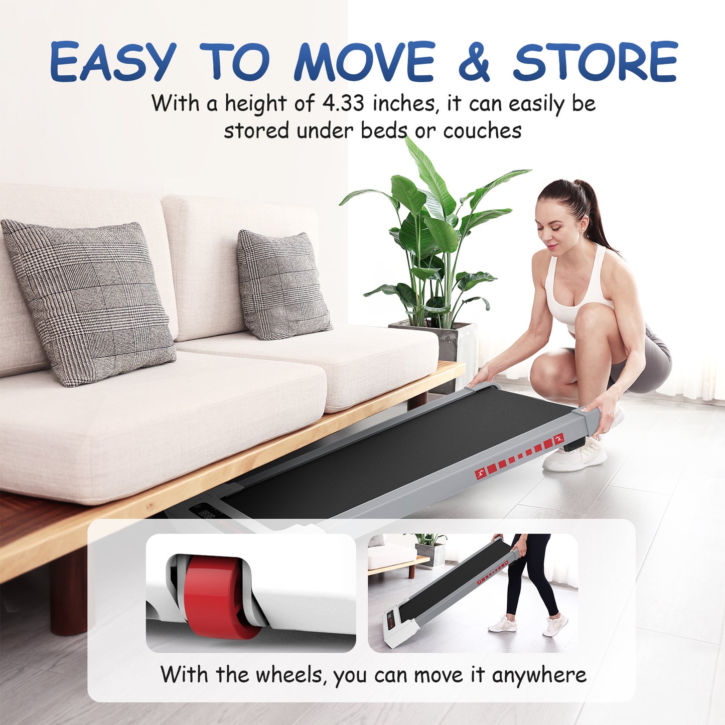 Walking Pad Treadmill Under Desk,Portable Mini Treadmill 265 lbs Capacity- LED Display