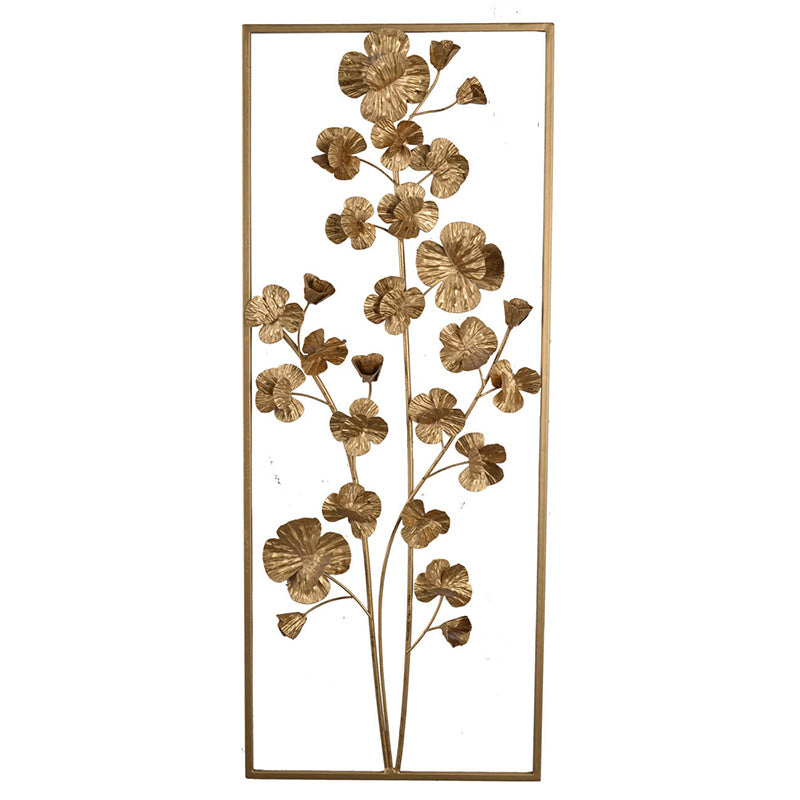 30" x 12" Metal Tree Wall Decor, Vertical Rectangular Flower Wall Accent, Gold