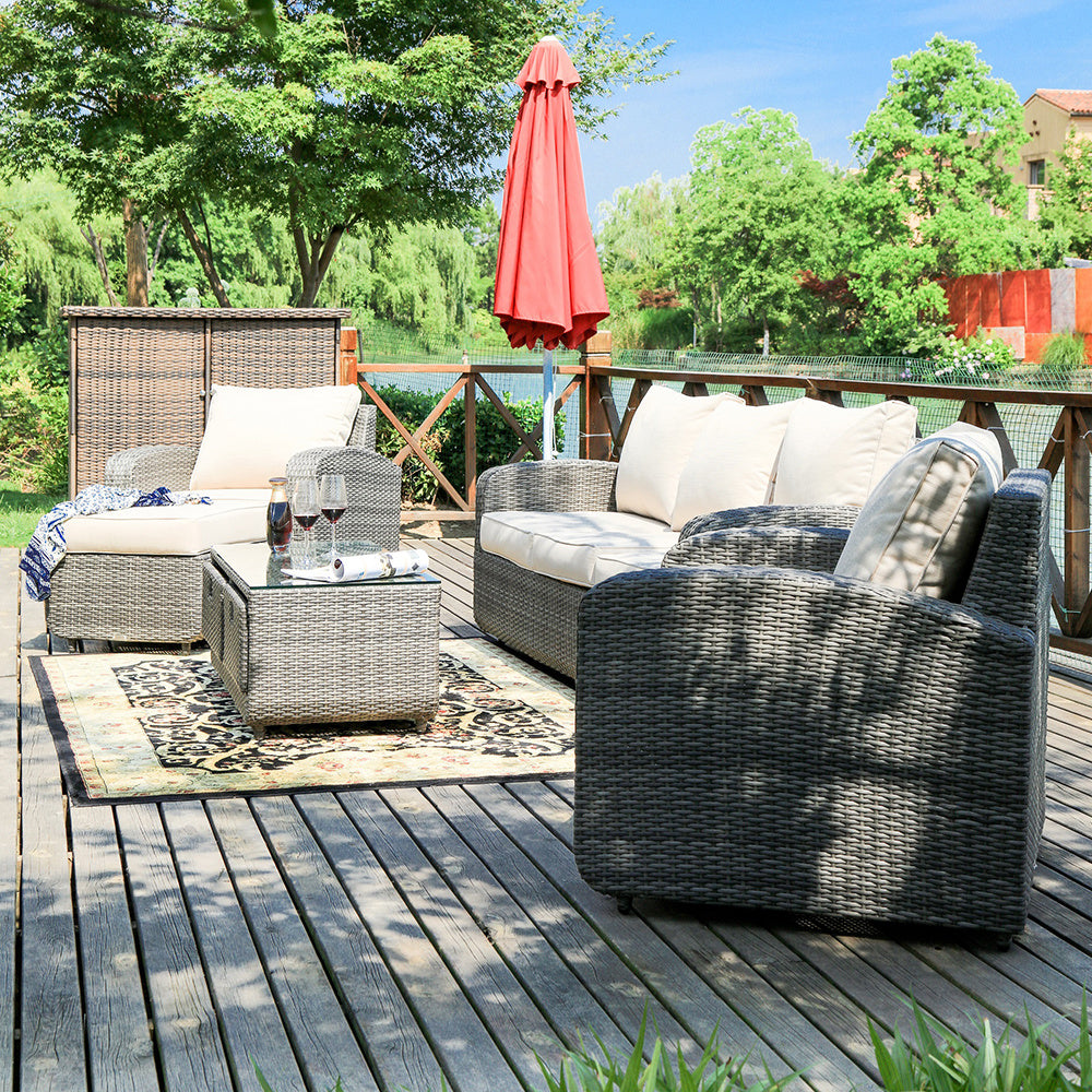 Direct Wicker Aluminum 5-piece Outdoor PE Rattan Wicker Sofa Rattan Patio Garden Furniture ,Gray