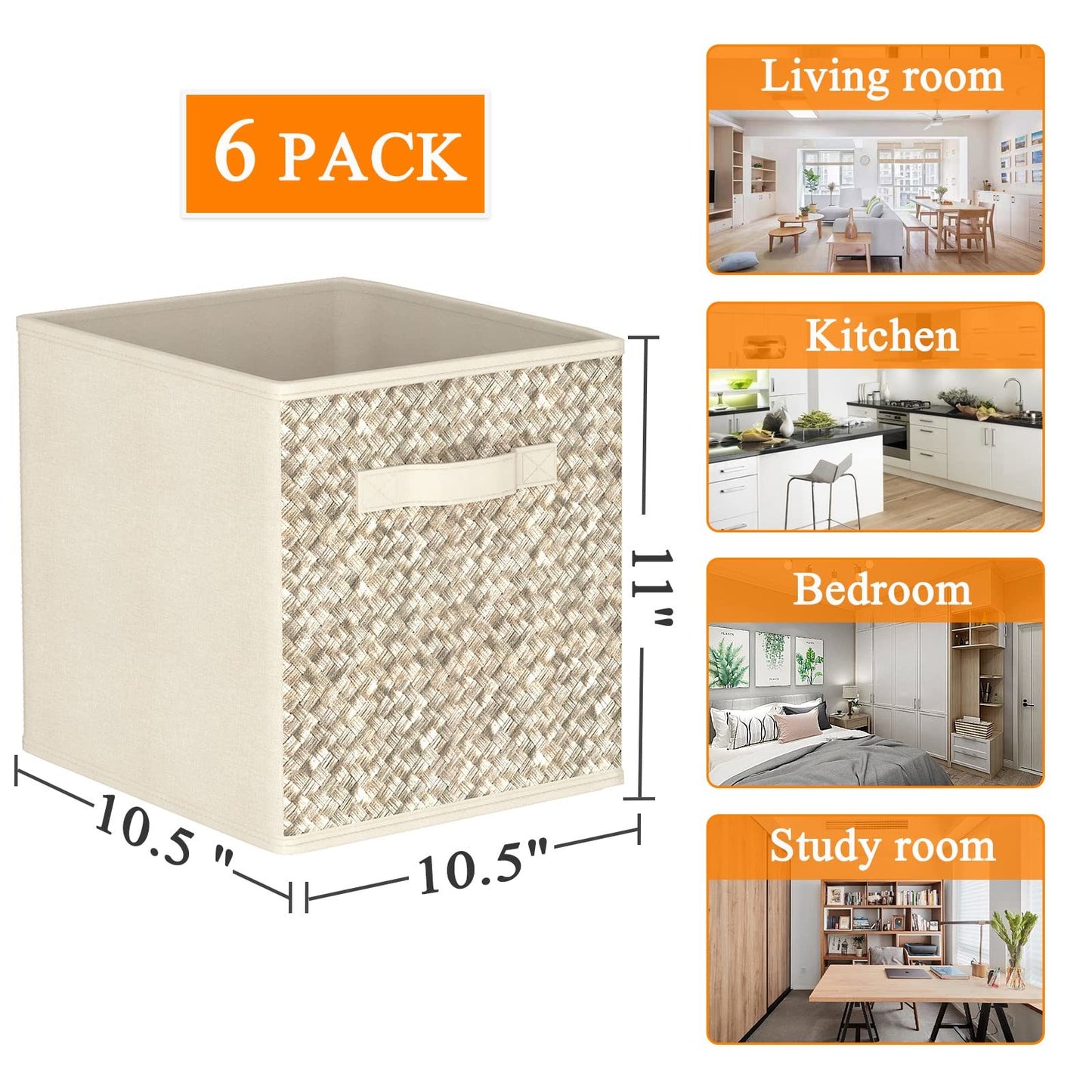 6 Pack Fabric Storage Cubes with Handle, Foldable 11 Inch Cube Storage Bins, Storage Baskets for Shelves, Storage Boxes for Organizing Closet Bins