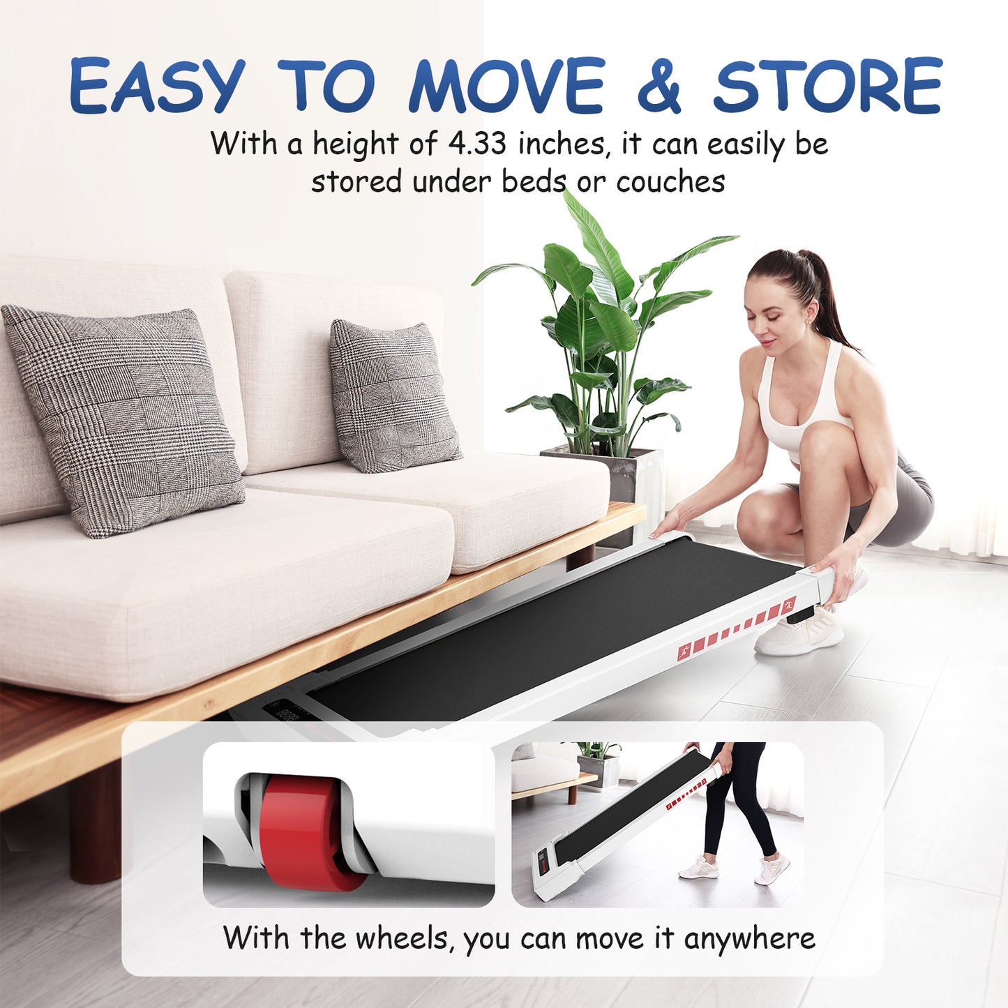 Walking Pad Treadmill Under Desk,Portable Mini Treadmill 265 lbs Capacity- LED Display