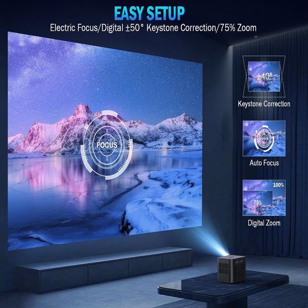 5G WiFi Mini Bluetooth Projector 4K Support, 300 ANSI HD 1080P Portable Video Projector, Electric Focus ±40° Vertical Keystone|Zoom|Timer, DBPOWER Smartphone Projector Outdoor Movie for PC/Laptop/TV