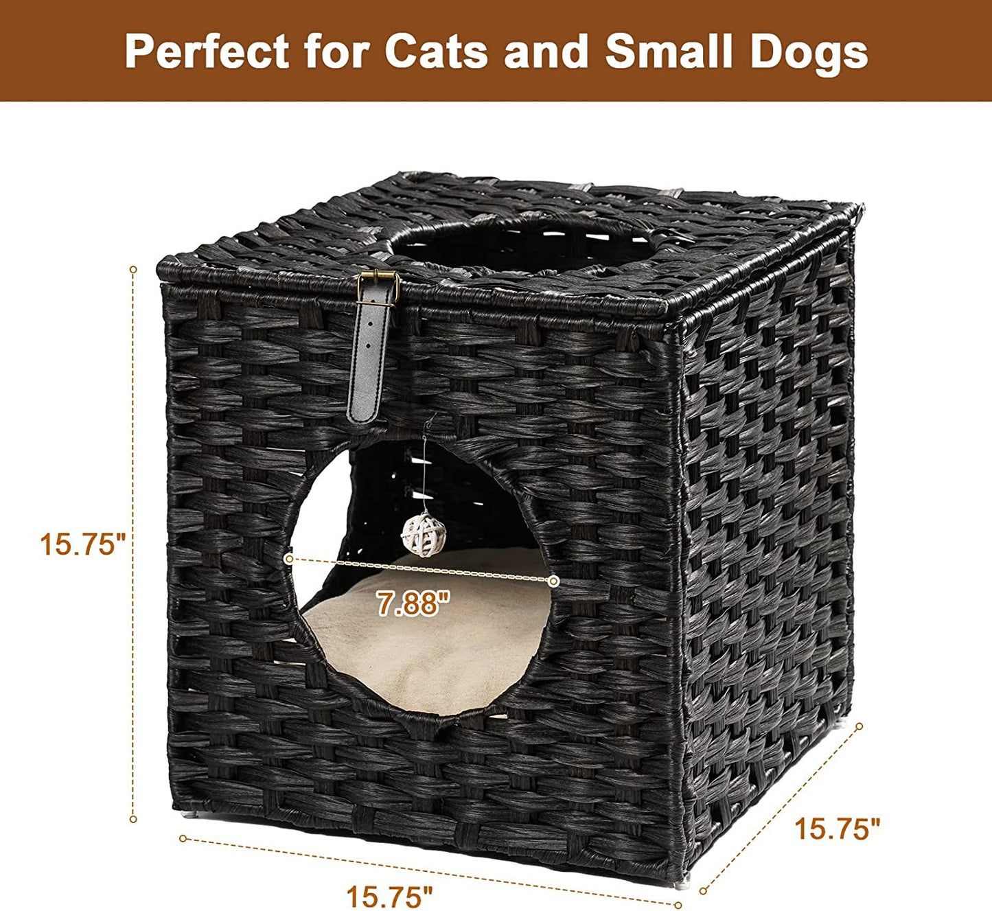 Mewoofun Handmade Cat Supplies Cat House for Indoor Woven Rattan Designed Pets