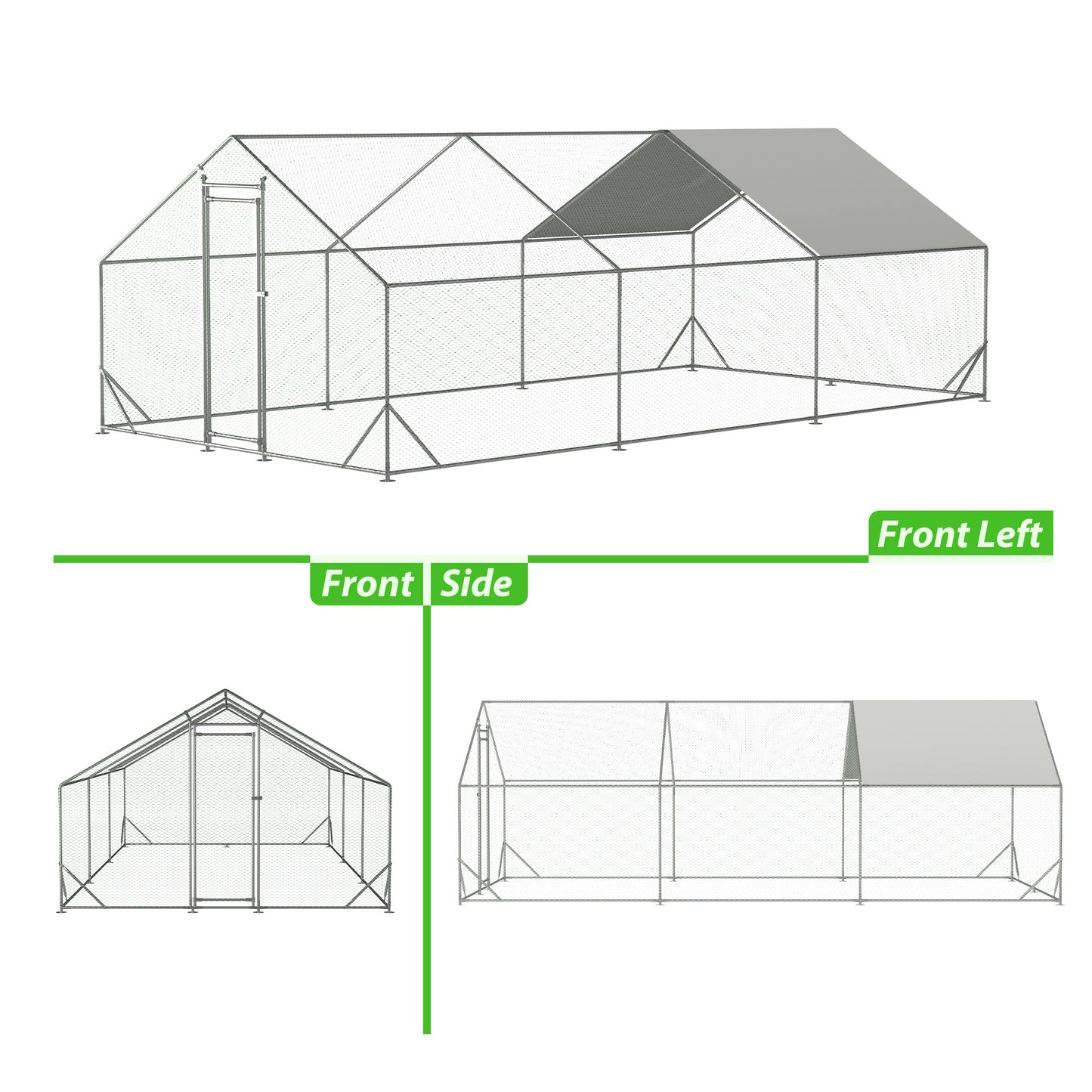 Outdoor Large Metal Chicken Run Coop with 1 piece of Waterproof Cover, Garden Backyard Walk-in Hen Cage Poultry Pet Hutch for Farm Use