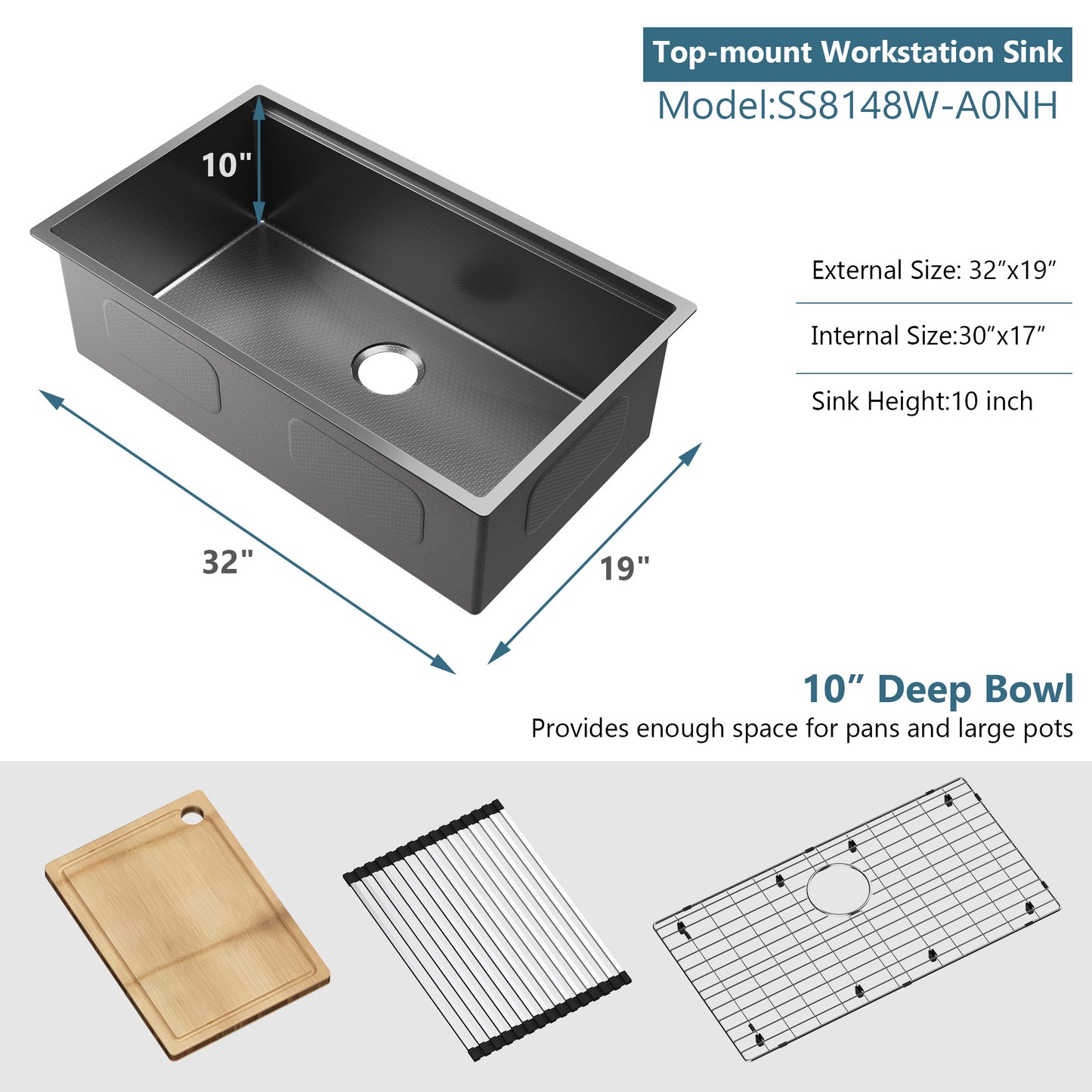 Honeycomb Pattern Nano Coated Workstation Sink