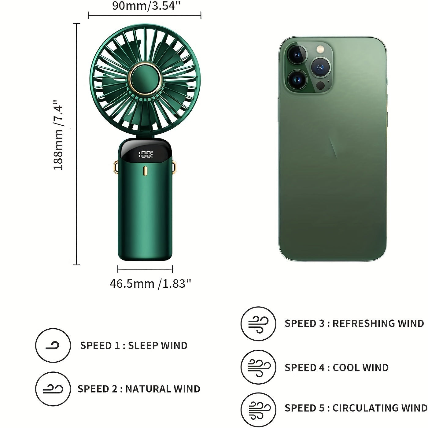 Portable Fan; Handheld Fan Personal Mini Fan 4200mAh Rechargeable With 5 Speeds; Battery Operated Mini Fan With LED Display; 11-21Hs Desk Fan Working Time For Office Bedroom Outdoor Travel Camping