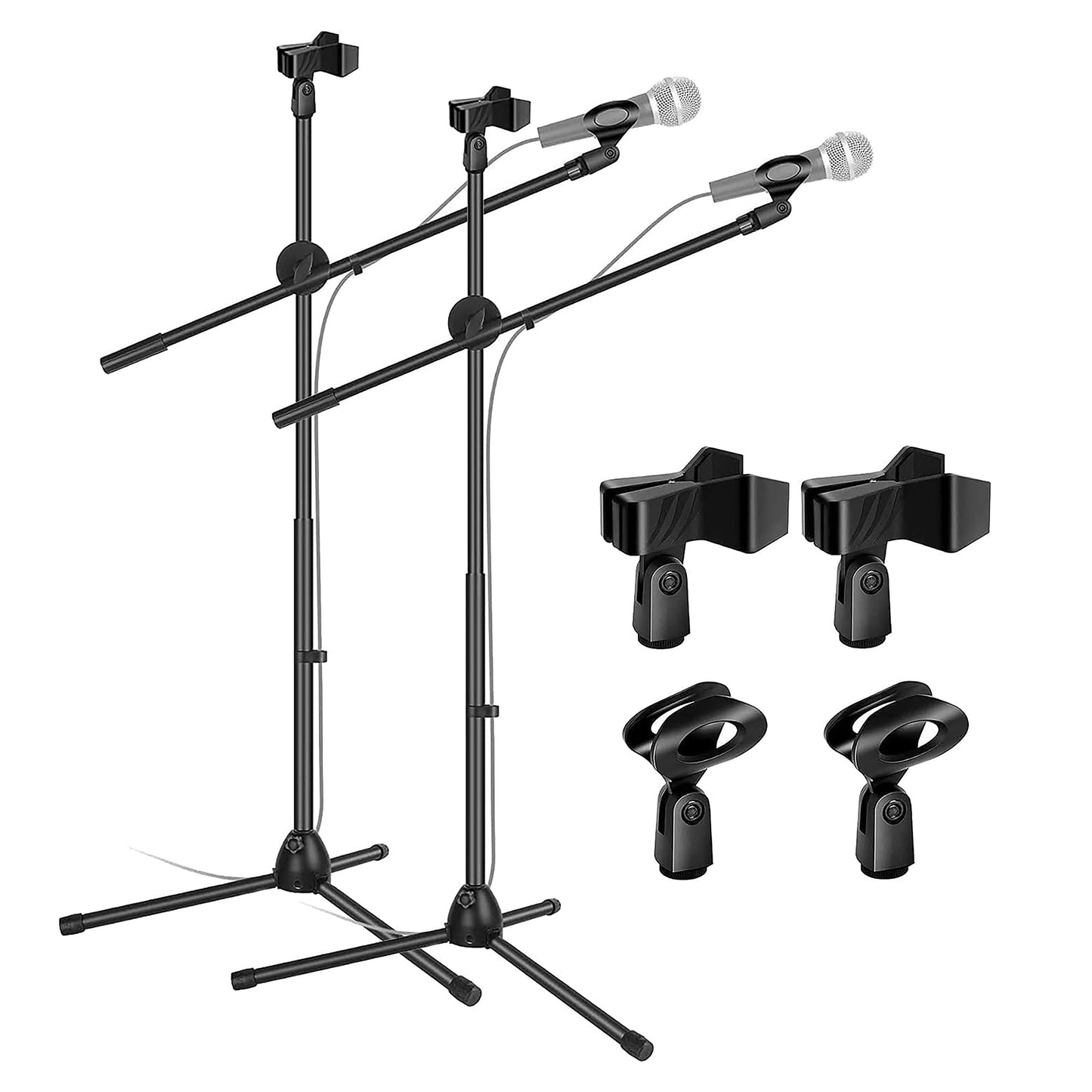 5 Core 360°„ Rotating Microphone Stand Dual Mic Clip Boom Arm Foldable Tripod MS DBL