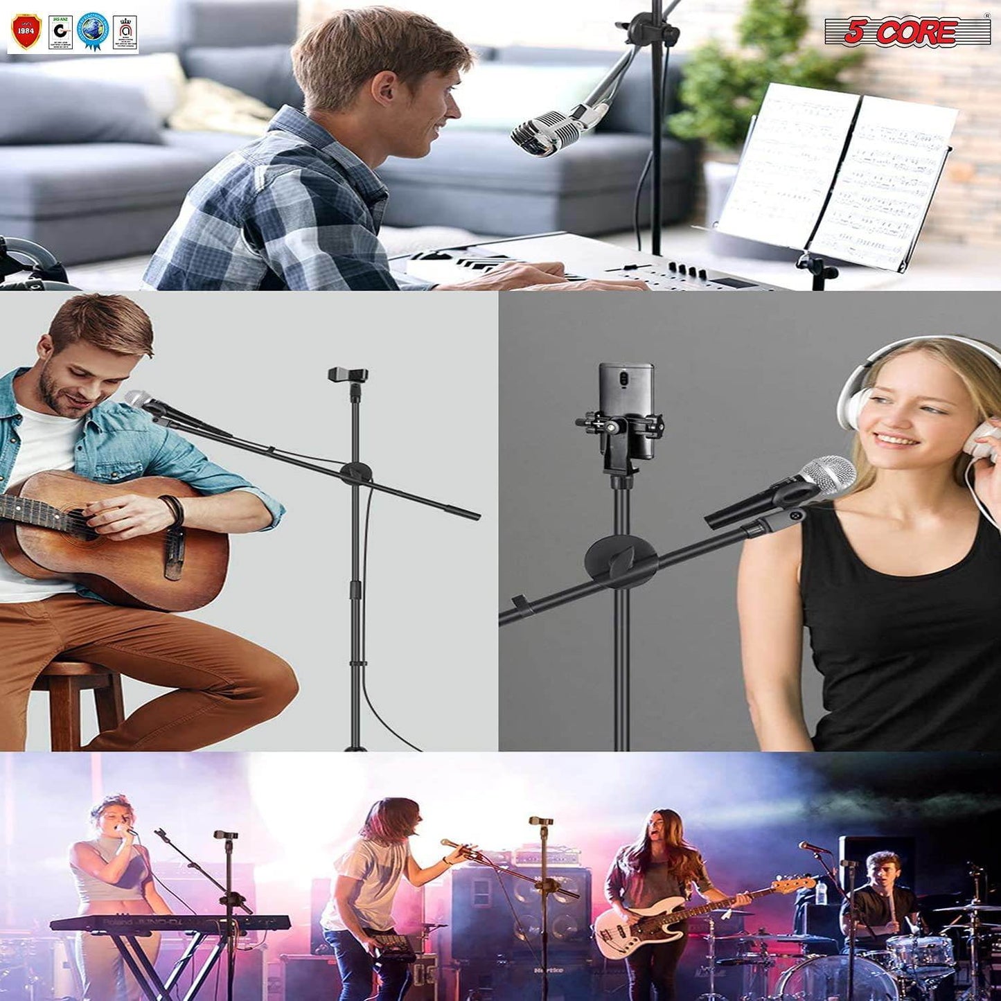 5 Core 360°„ Rotating Microphone Stand Dual Mic Clip Boom Arm Foldable Tripod MS DBL