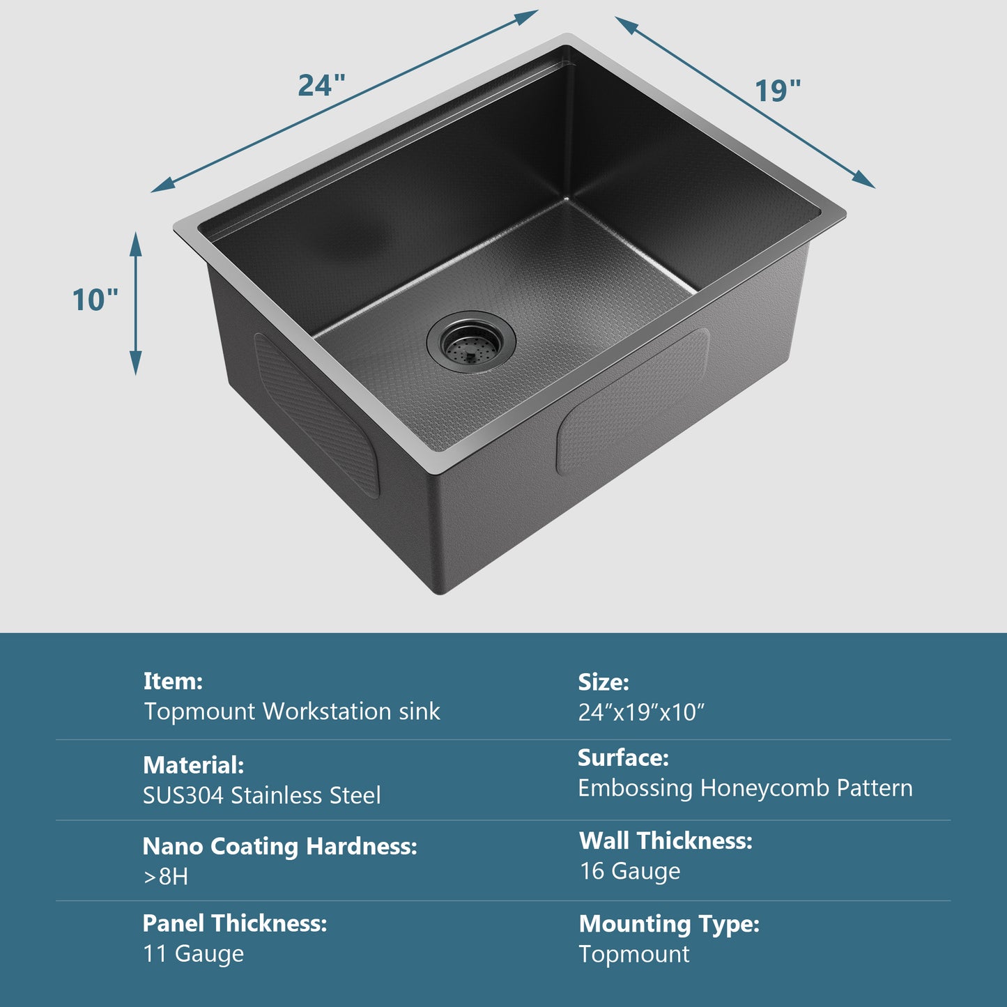 Honeycomb Pattern Nano Coated Workstation Sink