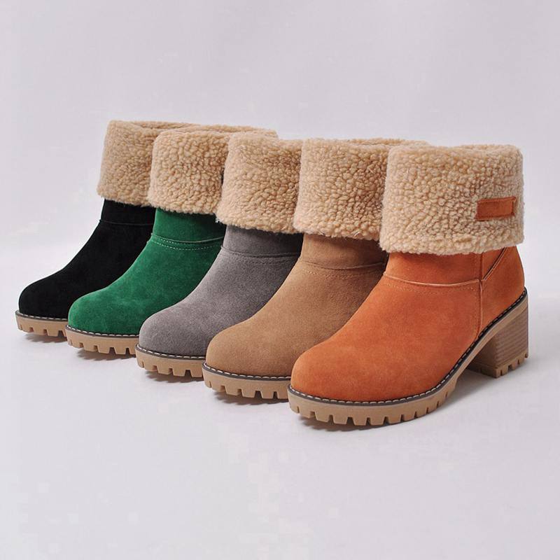 Women Boots Female Winter Shoes Woman Fur Warm Snow Boots Square heels bota feminina Ankle Boots botas mujer 890