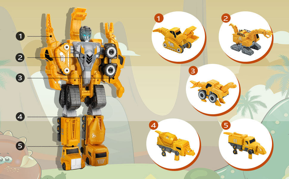 5 in 1 Dinosaur Transforming Robot Toys Set