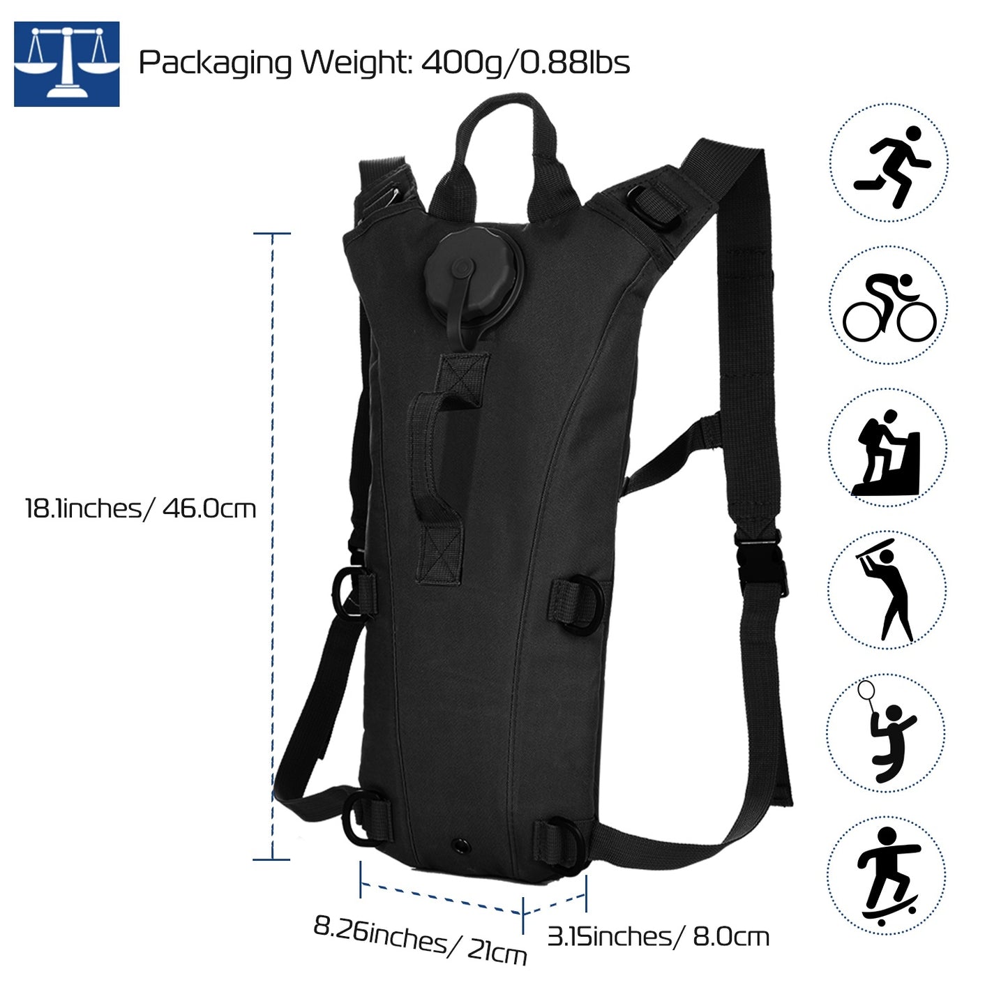 Tactical Hydration Pack 3L Water Bladder Adjustable Water Drink Backpack