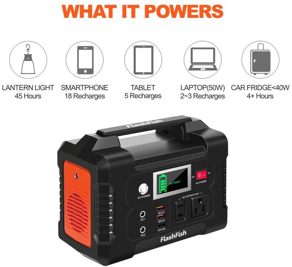 200W Portable Power Station, FlashFish 40800mAh Solar Generator with 110V AC Outlet/2 DC Ports/3 USB Ports, Backup Battery Pack Power Supply for CPAP Outdoor Advanture Load Trip Camping Emergency