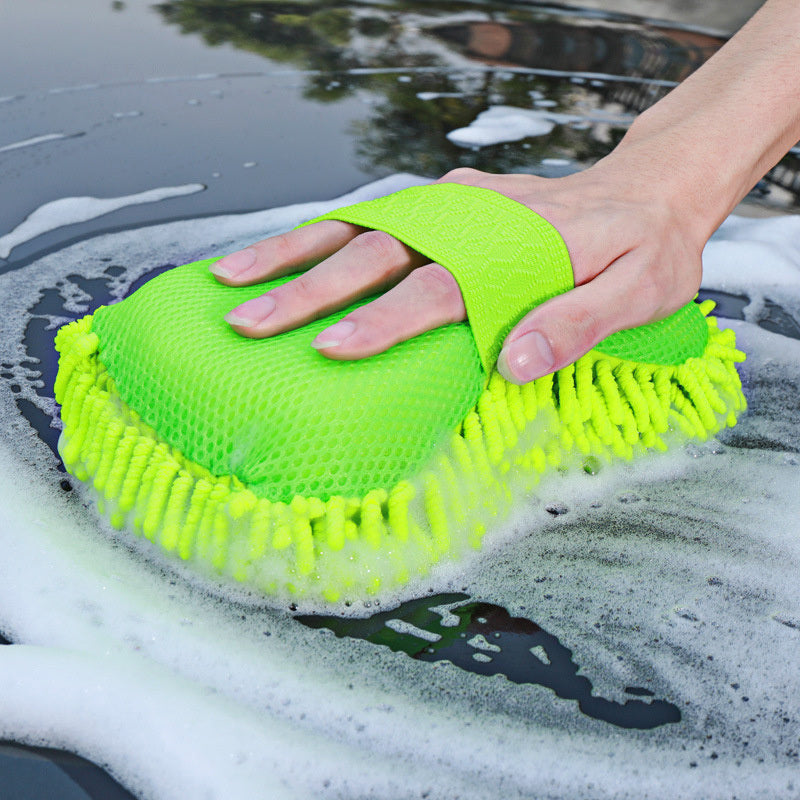 1pc Car Wash Mitt Chenille Microfiber Wash Sponge Scratch Free; Ultra Absorbent Microfiber Waffle Drying Towel For Car Detailing; Green; 9.05in*5.11in*2.75in