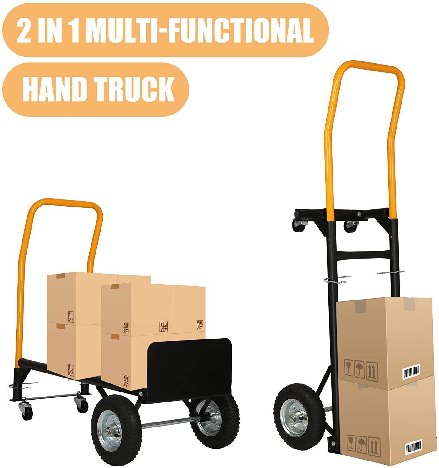 Bosonshop Convertible Hand Truck Dual Purpose 2 Wheel Dolly and 4 Wheel Push Cart with Swivel Wheels 330 Lbs