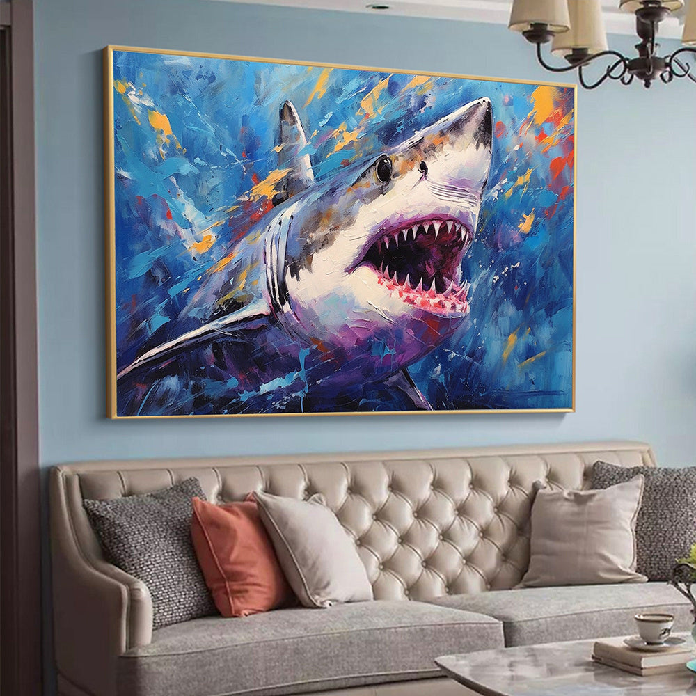 Hand Painted Oil Painting Abstract Shark Oil Painting on Canvas Original Animal Art Custom Ocean Painting Living room Wall Decor Large Wall Art Blue Art Decor