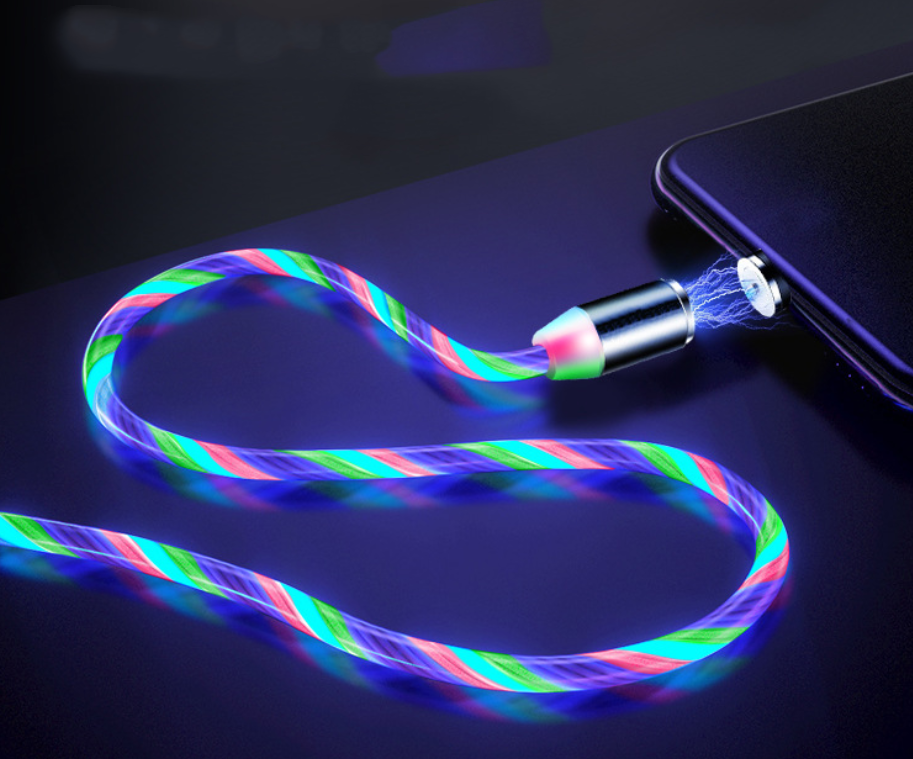 Compatible with Apple; Flowing Ligh Magnetic Streamer Data Line Cable for Iphone Android Typec