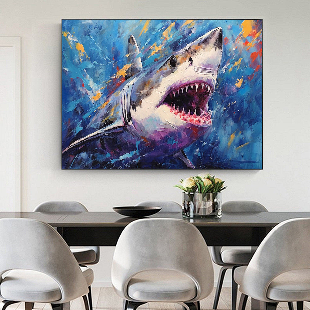 Hand Painted Oil Painting Abstract Shark Oil Painting on Canvas Original Animal Art Custom Ocean Painting Living room Wall Decor Large Wall Art Blue Art Decor