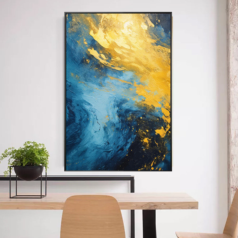 Hand Painted Oil Painting Gold Yellow Wall Painting Navy Blue Seascape Painting On Canvas Acrylic Painting Sea Wave Ocean Painting Extra Large Living Room Wall Art