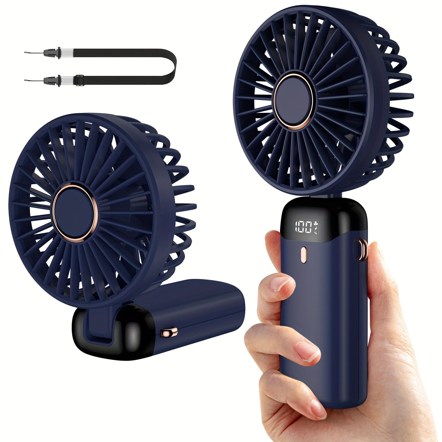 Portable Fan; Handheld Fan Personal Mini Fan 4200mAh Rechargeable With 5 Speeds; Battery Operated Mini Fan With LED Display; 11-21Hs Desk Fan Working Time For Office Bedroom Outdoor Travel Camping