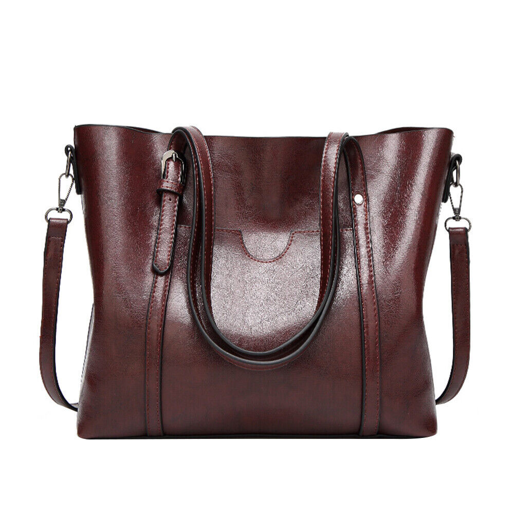 Women Oiled PU Leather Handbag Ladies Messenger Briefcase Tote Purse Shoulder Bag