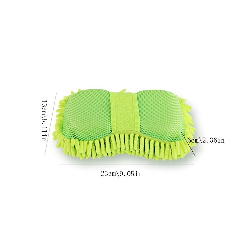 1pc Car Wash Mitt Chenille Microfiber Wash Sponge Scratch Free; Ultra Absorbent Microfiber Waffle Drying Towel For Car Detailing; Green; 9.05in*5.11in*2.75in