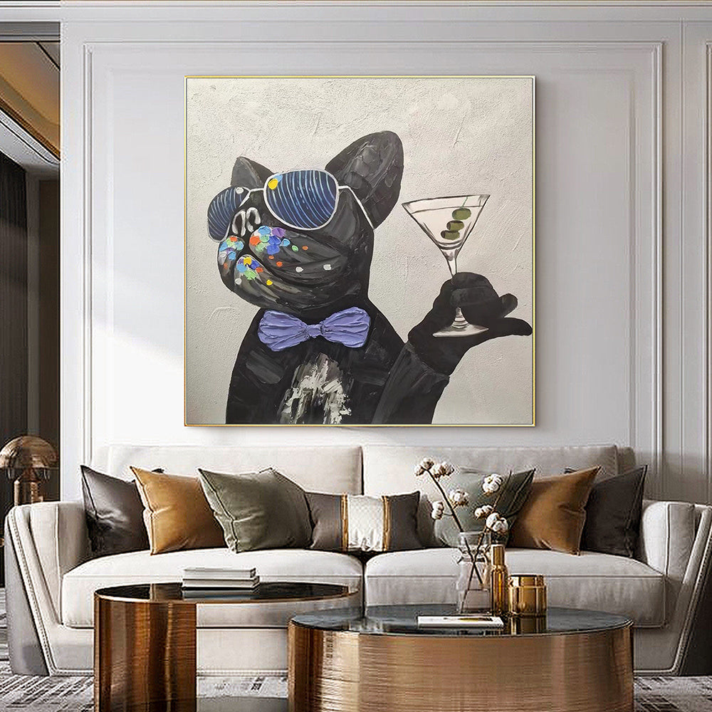 Handmade Oil Painting Custom Abstract French Bulldog Oil Painting on Canvas Original Funny Pet Painting Modern Living room Wall Decor Modern Cute Dog Wall Art