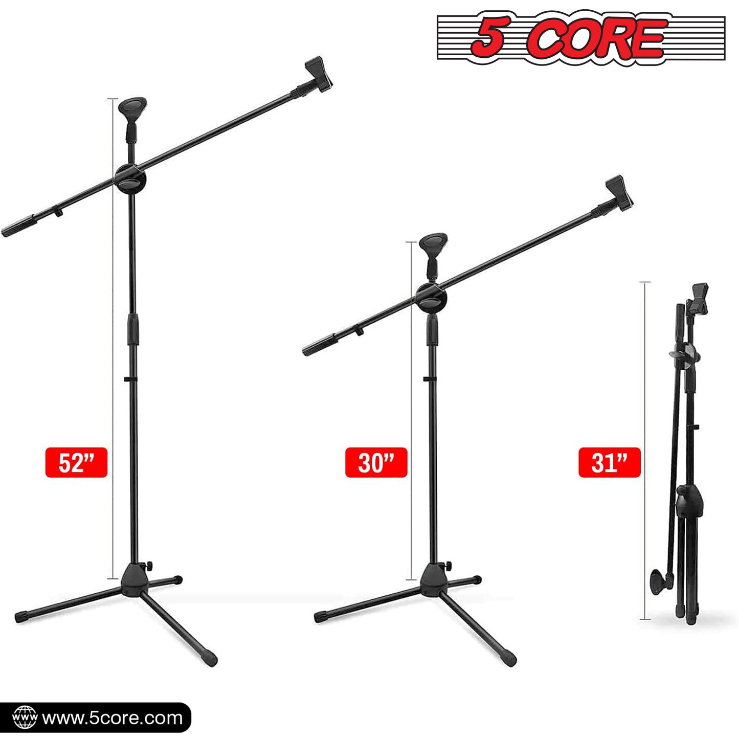 5 Core 360°„ Rotating Microphone Stand Dual Mic Clip Boom Arm Foldable Tripod MS DBL