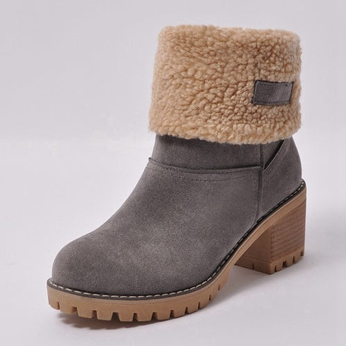 Women Boots Female Winter Shoes Woman Fur Warm Snow Boots Square heels bota feminina Ankle Boots botas mujer 890