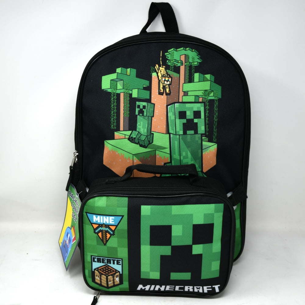 Minecraft School Backpack Set for Kids with Lunch Bag -16 Inch Multicolor Shoulder Bag