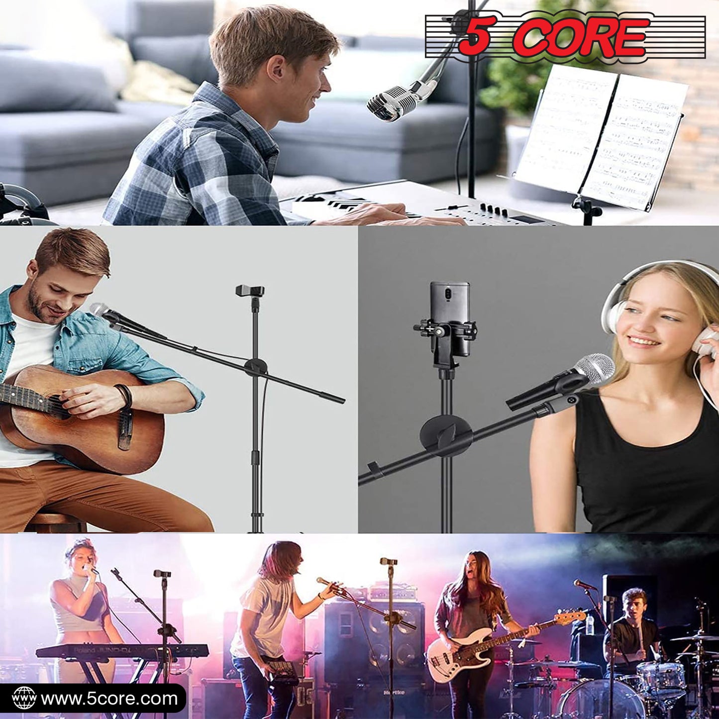 5 Core 360°„ Rotating Microphone Stand Dual Mic Clip Boom Arm Foldable Tripod MS DBL