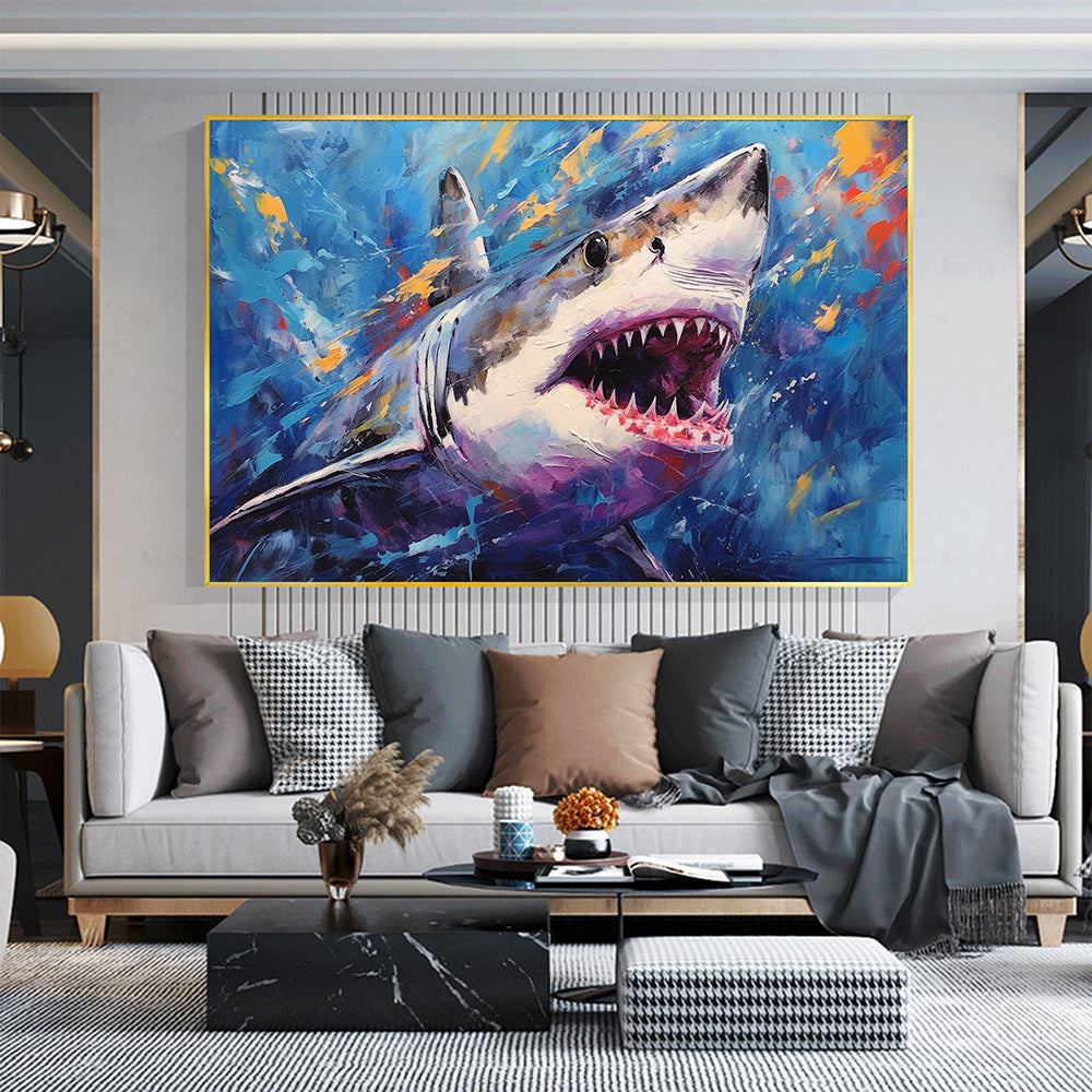 Hand Painted Oil Painting Abstract Shark Oil Painting on Canvas Original Animal Art Custom Ocean Painting Living room Wall Decor Large Wall Art Blue Art Decor