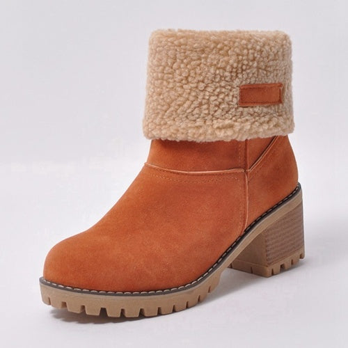 Women Boots Female Winter Shoes Woman Fur Warm Snow Boots Square heels bota feminina Ankle Boots botas mujer 890