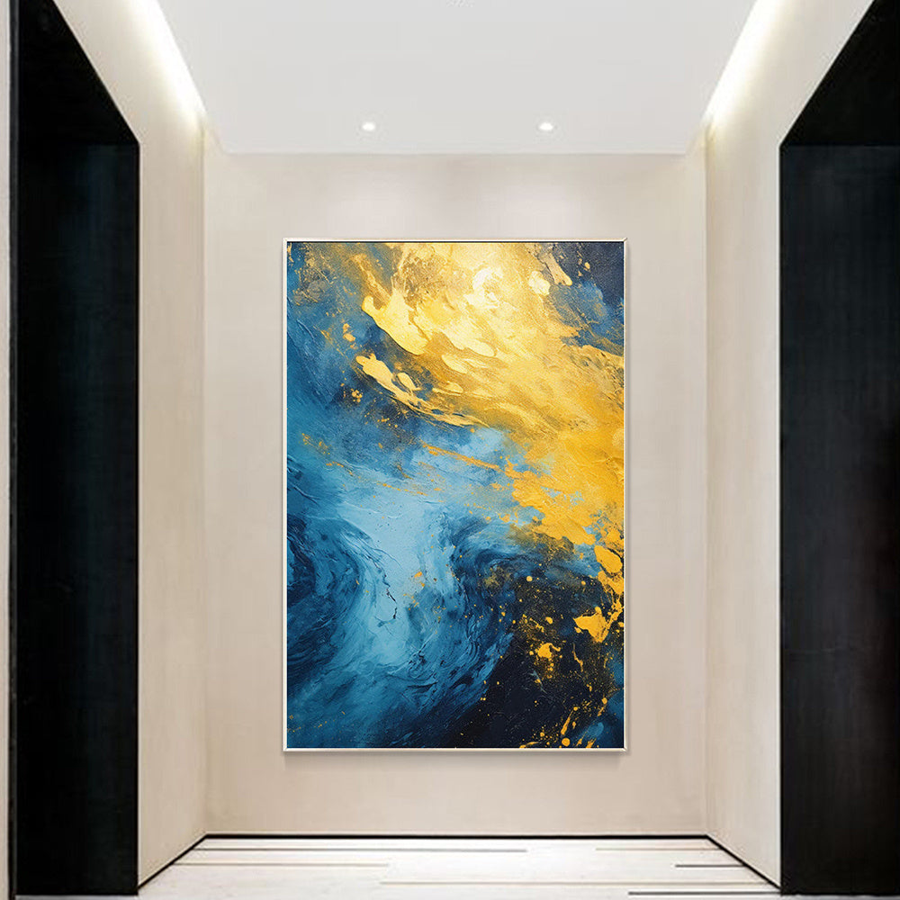 Hand Painted Oil Painting Gold Yellow Wall Painting Navy Blue Seascape Painting On Canvas Acrylic Painting Sea Wave Ocean Painting Extra Large Living Room Wall Art