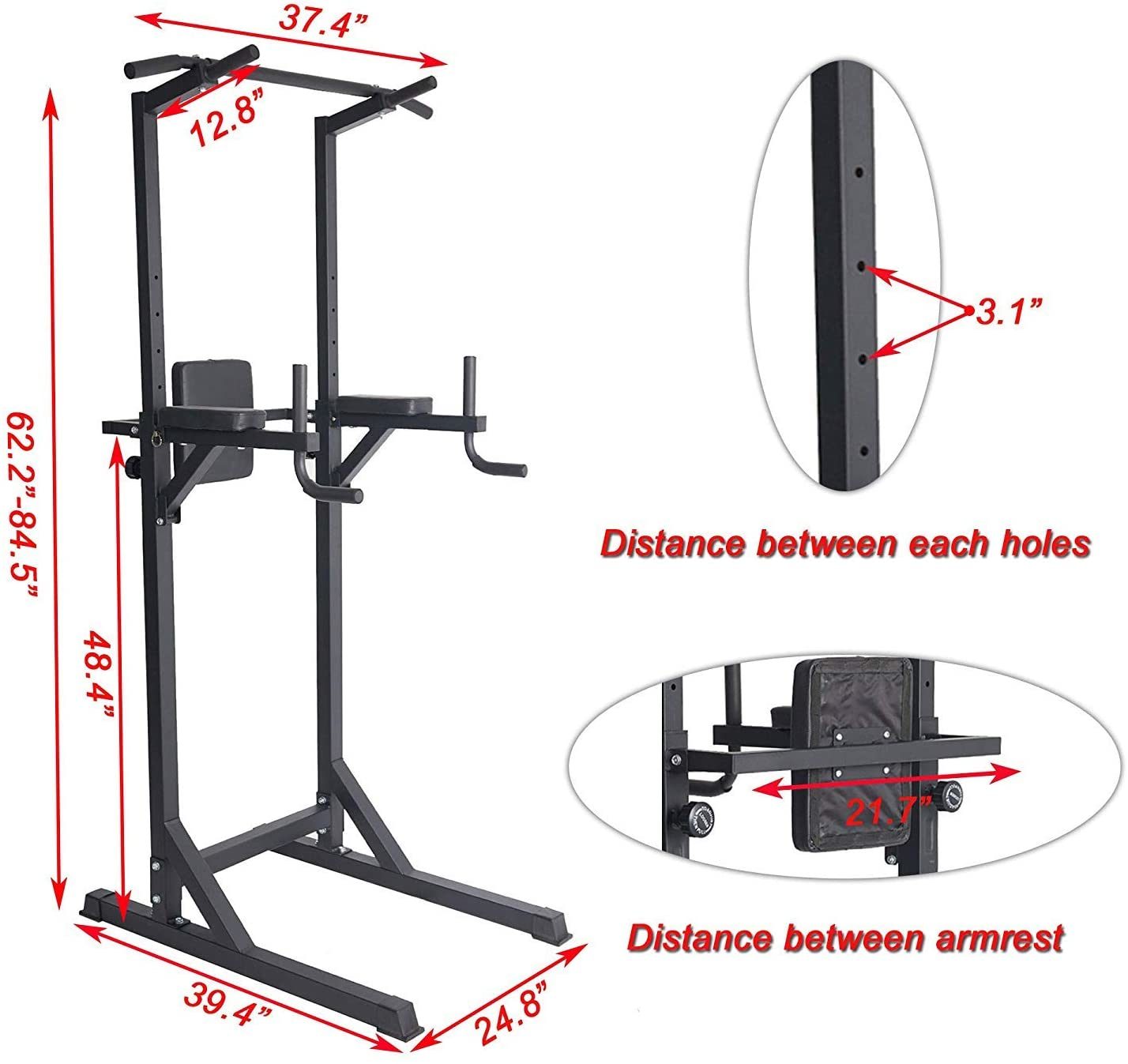 Bosonshop Power Tower Adjustable Multi-Function Strength Training Dip Stand Workout Station Fitness Equipment for Home Gym