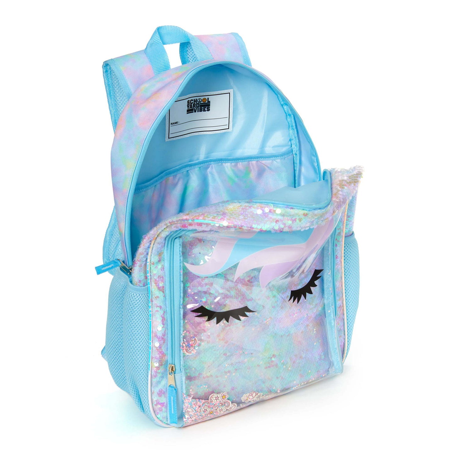 Schoolyard Vibes Unicorn Girls 17" Sequin Stationary Kids Backpack Set, Blue