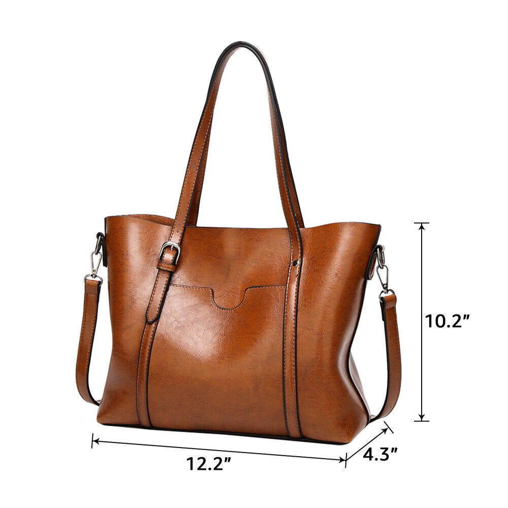 Women Oiled PU Leather Handbag Ladies Messenger Briefcase Tote Purse Shoulder Bag