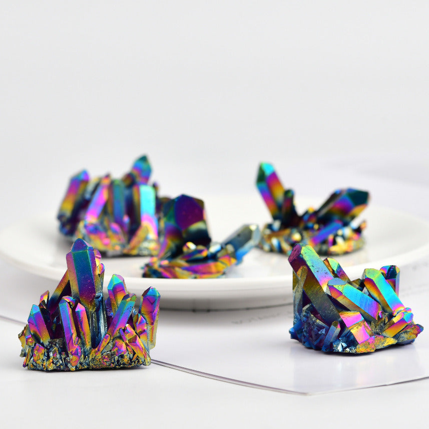 Electroplated Seven Rainbow Colorful Crystal Cluster Ornaments