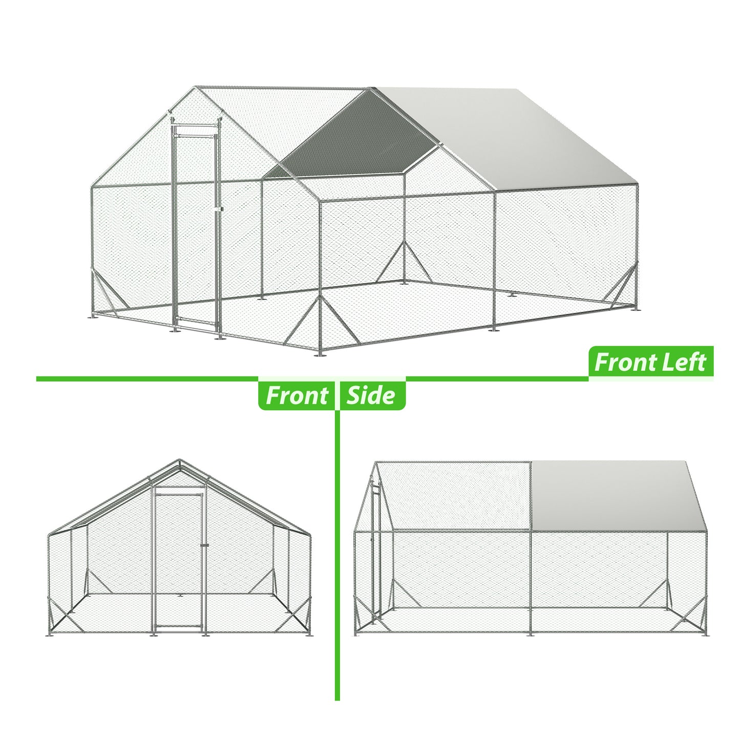 Outdoor Large Metal Chicken Run Coop with 1 piece of Waterproof Cover, Garden Backyard Walk-in Hen Cage Poultry Pet Hutch for Farm Use