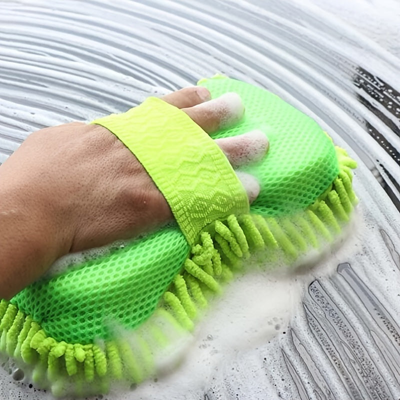 1pc Car Wash Mitt Chenille Microfiber Wash Sponge Scratch Free; Ultra Absorbent Microfiber Waffle Drying Towel For Car Detailing; Green; 9.05in*5.11in*2.75in