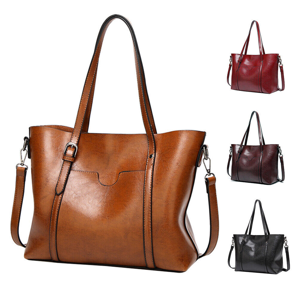 Women Oiled PU Leather Handbag Ladies Messenger Briefcase Tote Purse Shoulder Bag