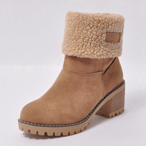 Women Boots Female Winter Shoes Woman Fur Warm Snow Boots Square heels bota feminina Ankle Boots botas mujer 890