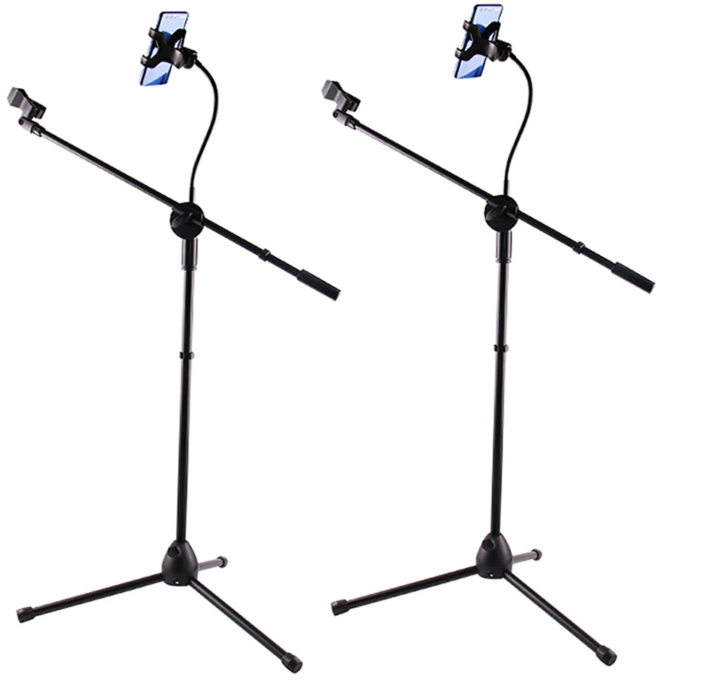 5 Core Mic Stand with Tablet and Phone Holder ®C Adjustable Gooseneck Microphone Stand; Collapsible Tripod Boom Mic Stand With Mic Clip Holder & Phone Clamp for Singing; Karaoke; Studio; Parties