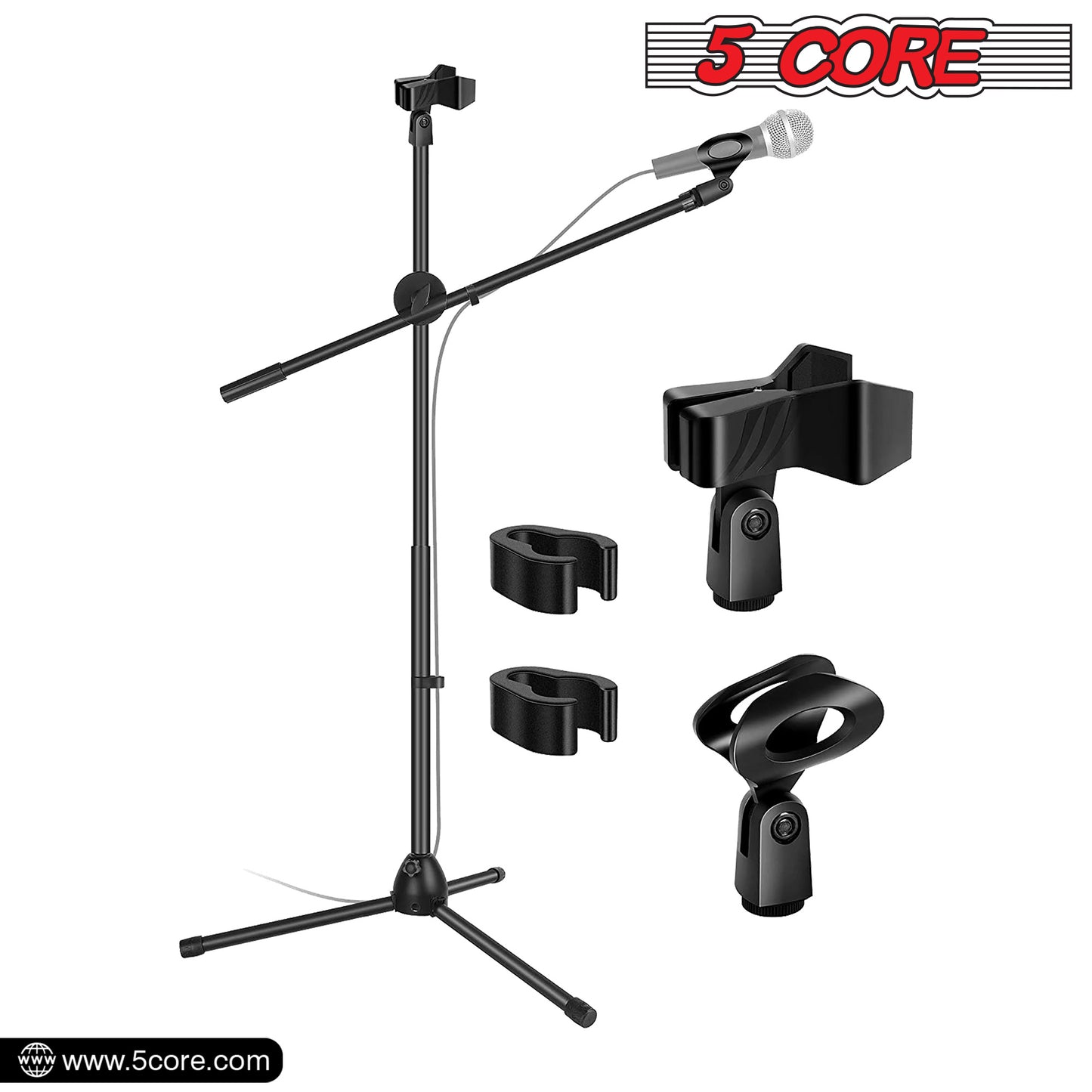 5 Core 360°„ Rotating Microphone Stand Dual Mic Clip Boom Arm Foldable Tripod MS DBL